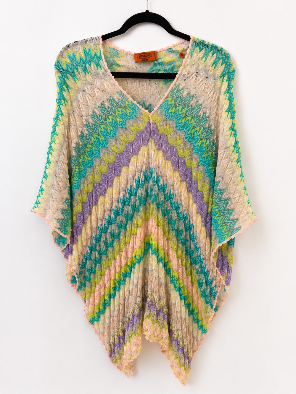 Missoni Multicolor Chevron Knit Poncho in Cream, Aqua, Lavender, Peach